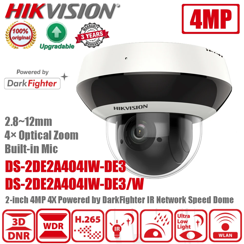 Hikvision-cámara inalámbrica PTZ, WiFi, DS-2DE2A404IW-DE3/W, 4MP, 4xzoom, IR, PoE, micrófono incorporado, WIFI, DarkFighter DS-2DE2A404IW-DE3