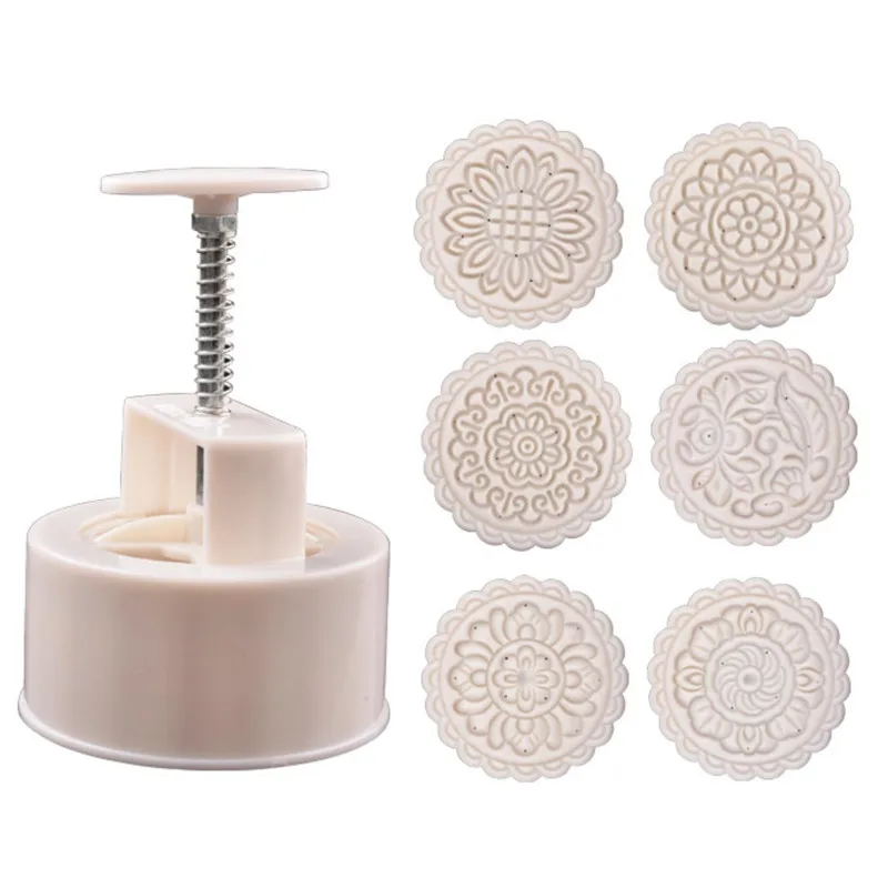 

Large Cookie Stamp 250g Mooncake Mold with 6 Stamps Flowers Design Moon Cake Mold Round and Square for option