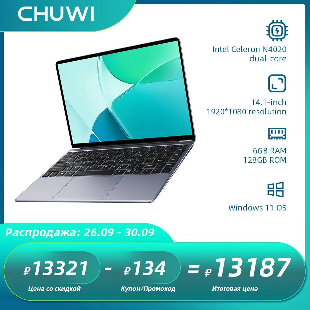  CHUWI HeroBook Pro Windows 11 Laptop 14.1-inch FHD Display Intel Celeorn N4020 CPU LPDDR4 8GB 256GB SSD 38Wh Computer PC 