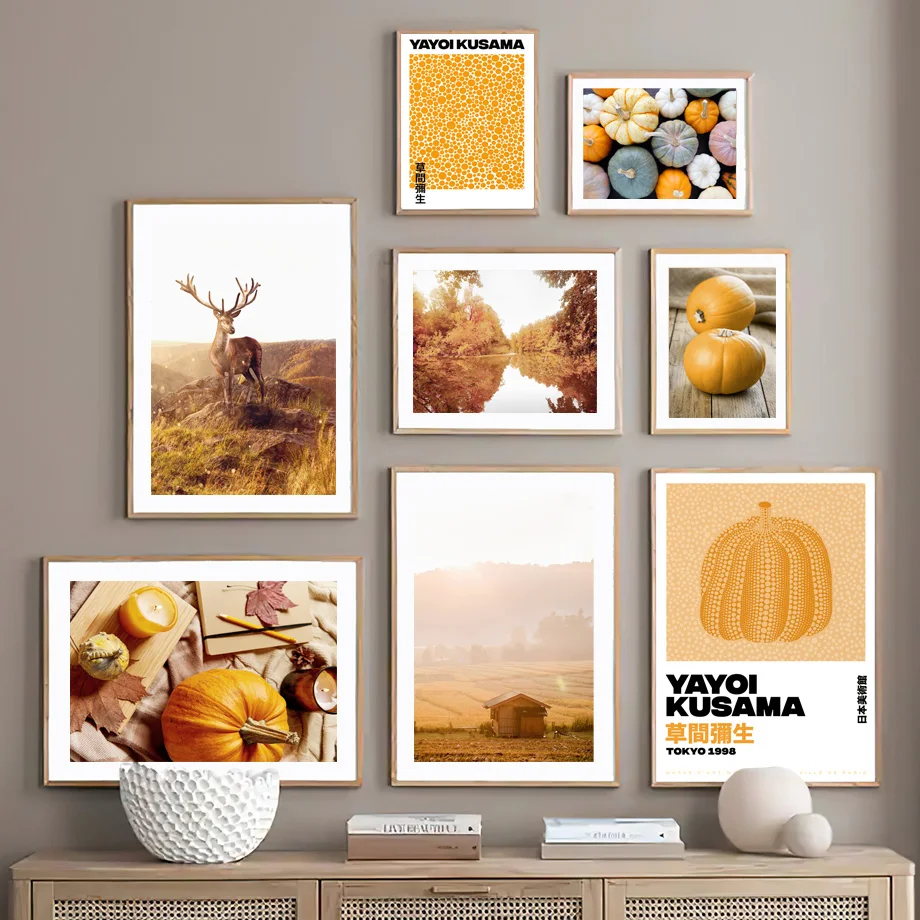 Сельское поле озеро олень Тыква Yayoi Kusama настенная живопись на холсте