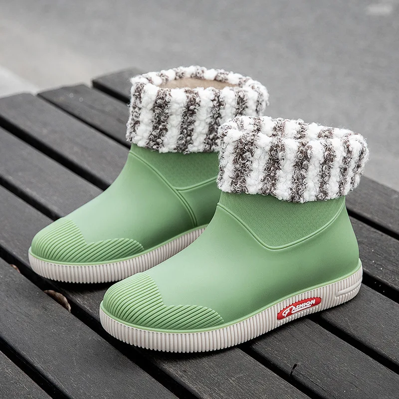 2024 новые резиновые сапоги для женщин модные уличные зимняя хлопковая теплая