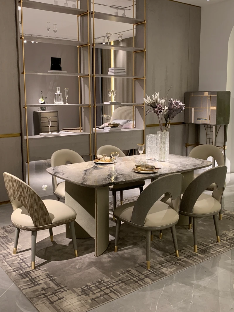

Итальянский роскошный стол, современный простой домашний мраморный Прямоугольный Обеденный Стол, высококачественный обеденный стол и стулья