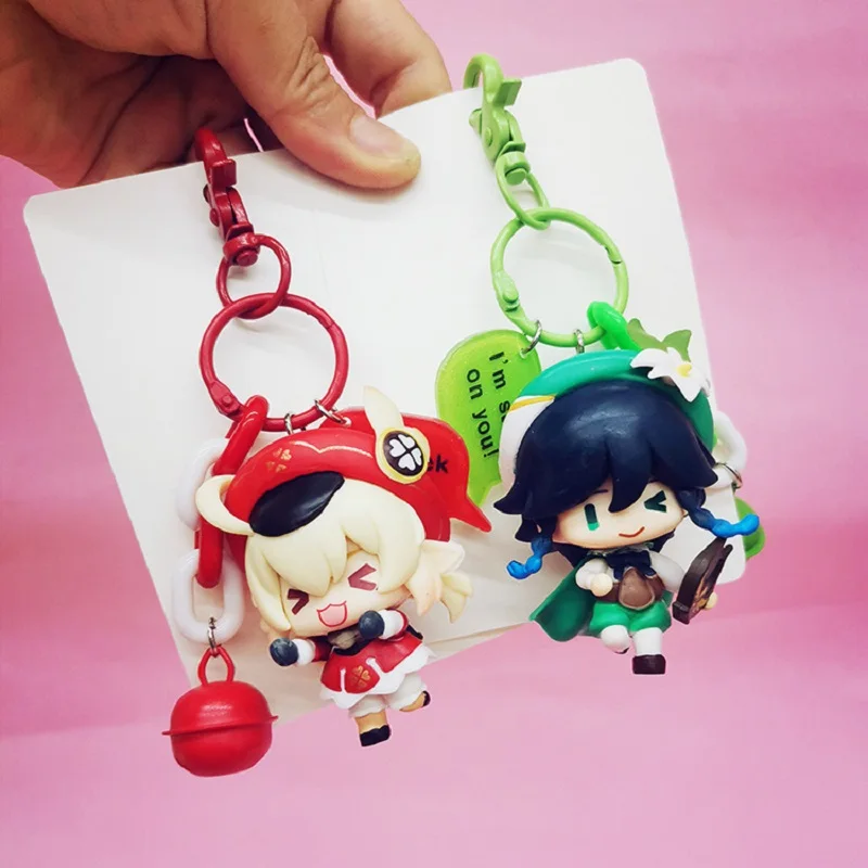 Genshin Impact Keychain Hu Tao Klee Surprise Random PVC Toys Doll Bag Key Chains Cosplay Car Pendant Keyring Random Style