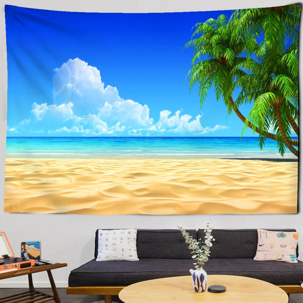 Летний океанский пейзаж гобелен пляж пальма птица природный современная
