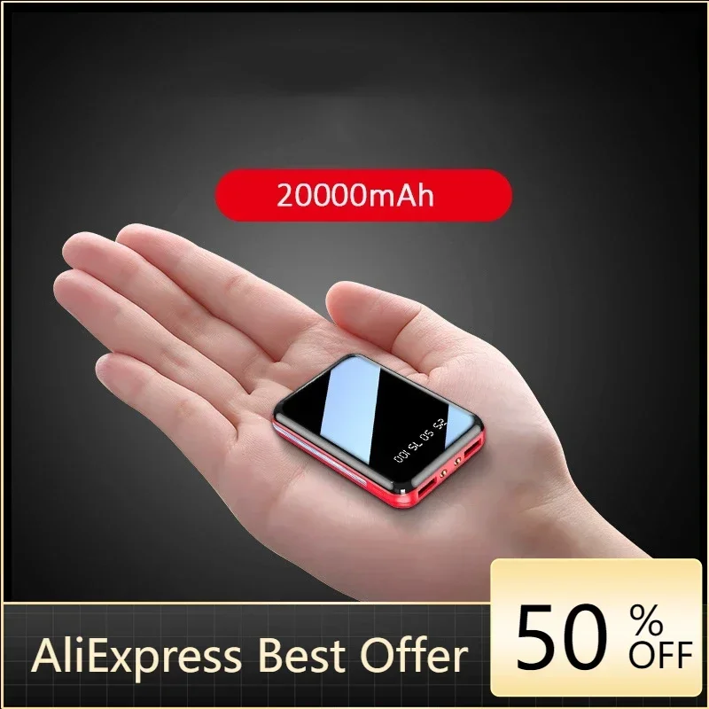 

20000mAh Mini Power Bank Mirror Screen LED Digital Display External Battery Pack camping Portable Powerbank free shipping
