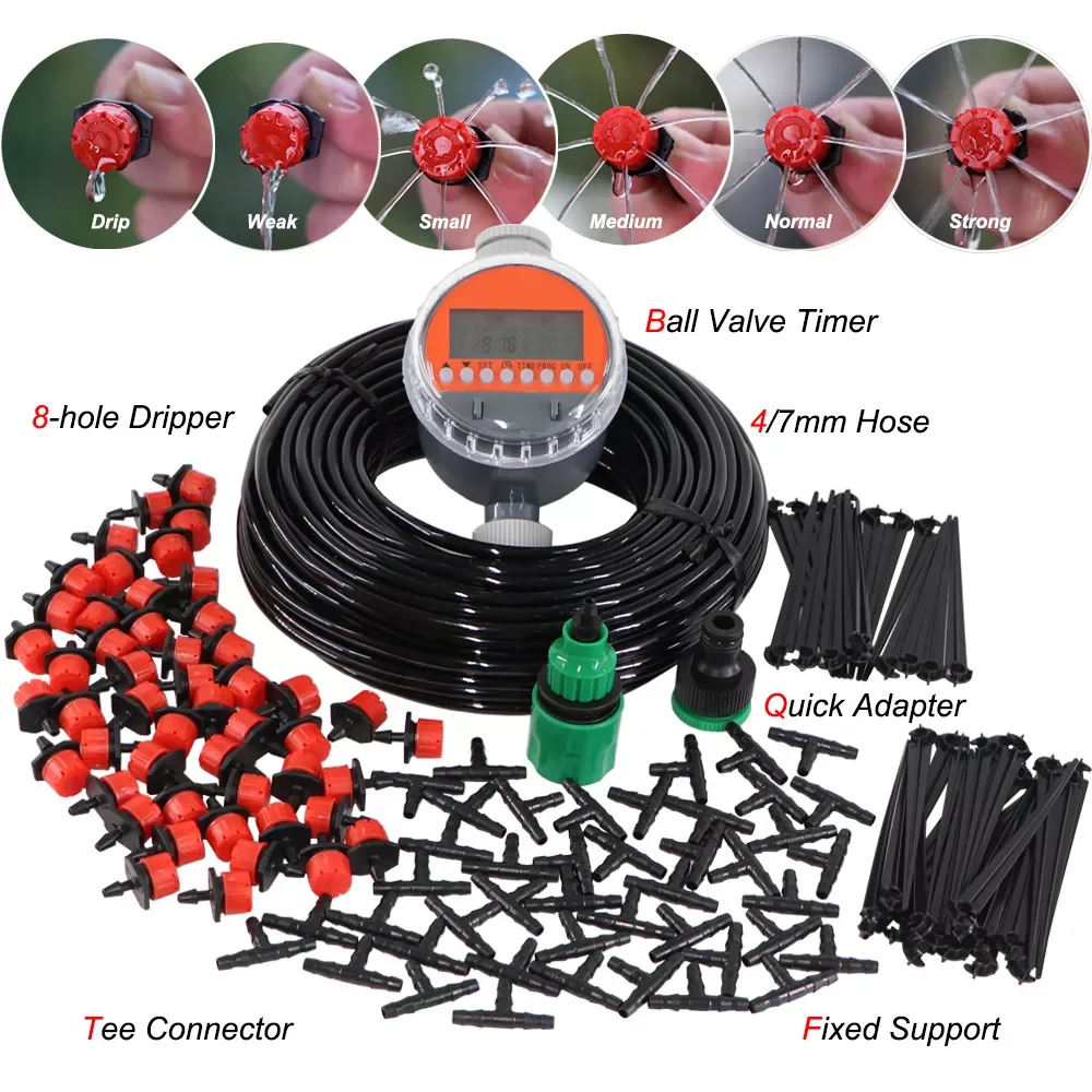 

Шаровой клапан с таймером для садовой системы полива, 5-50 метров, капельные наборы для орошения, автоматический спрей для растений