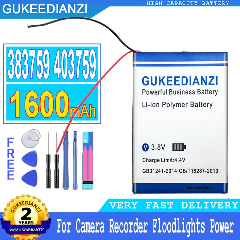 

1600mAh GUKEEDIANZI Battery 383759 403759 For Camera Recorder Floodlights Power Bank Remote Control Big Power Bateria