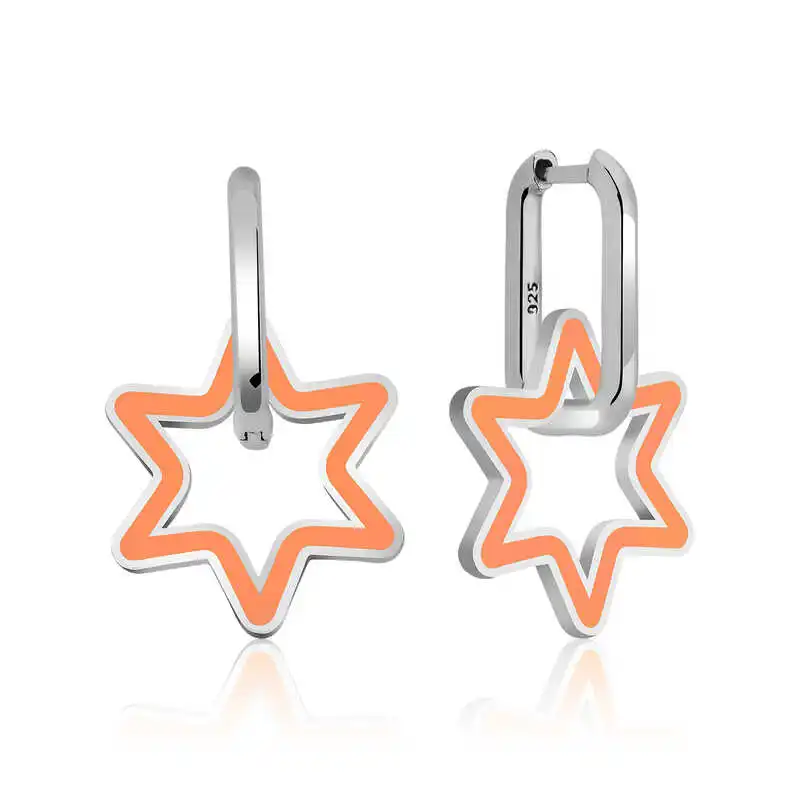

Tevuli 925 Sterling Silver Highlighter Orange Star Earrings