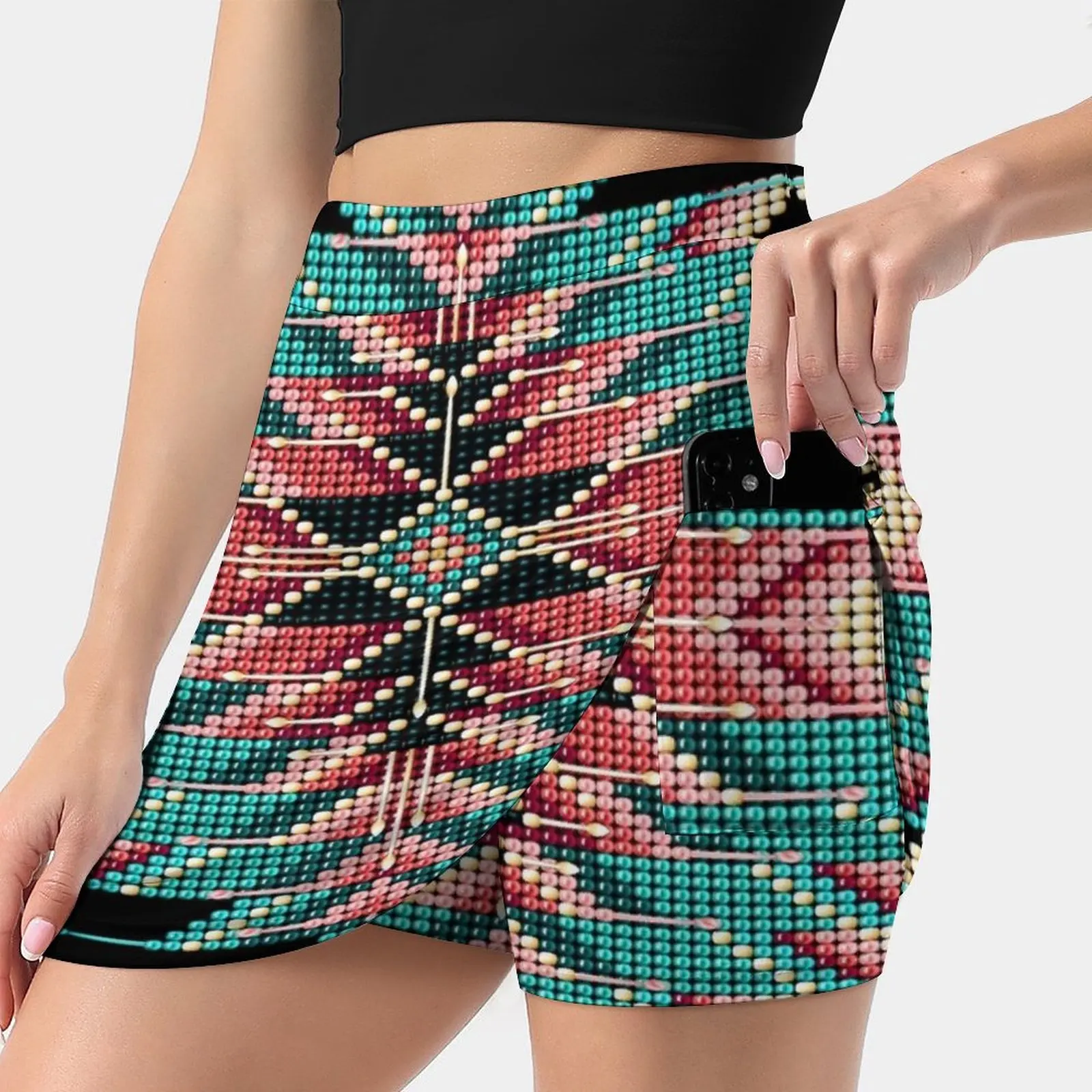 

Native Style Southwest Beadwork Sunburst Women's skirt Sport Skort Skirt With Pocket Fashion Korean Style Skirt 4Xl Skirts