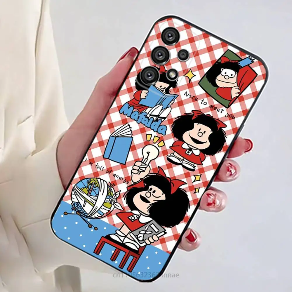 Фото Забавный чехол для телефона M-Mafalda для Samsung Galaxy A13,21s,22,31,32,52,53,71,80,A91, мягкий черный корпус №5