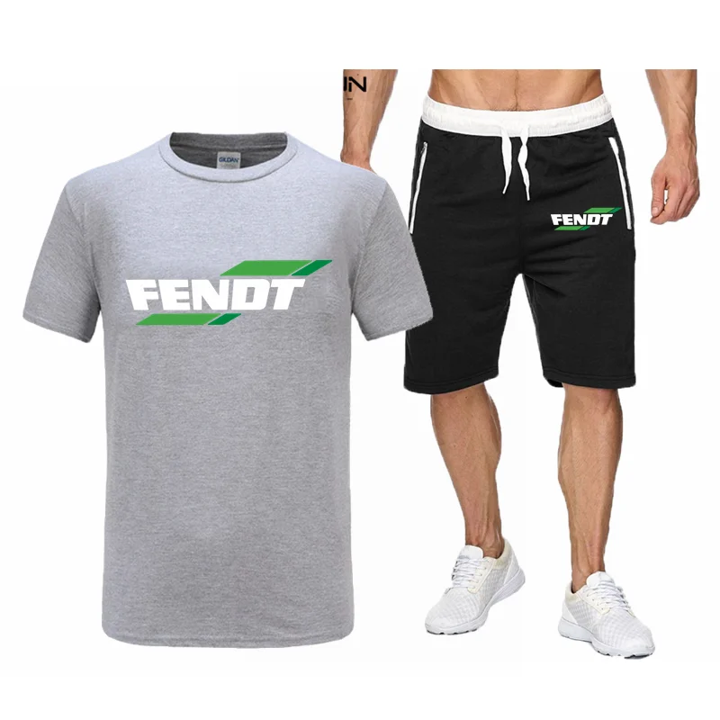 2023 Summer FENDT Men's Two Piece Set Cotton Casual T-Shirt and Shorts Set Men‘s Sports Suit Fashion Short Sleeve Tracksuit