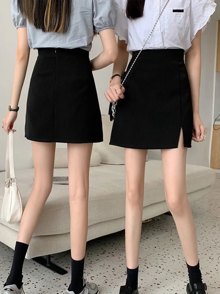 High Waist Women Skirt Slim Elegant Hip Wrap Black New Autumn Winter Split Style Short