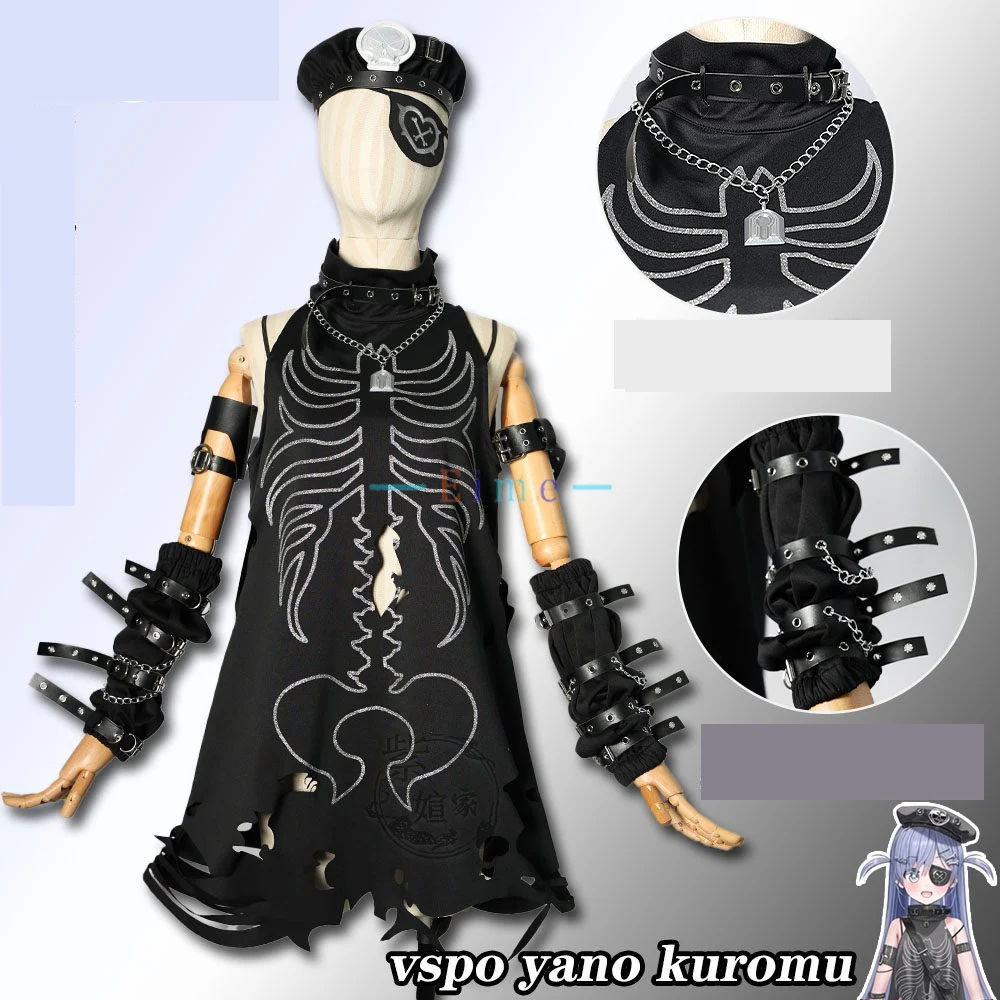 Фото Костюм для косплея Vtuber VSPO Yano Kuromu, женское черное готическое платье с шляпой, костюм для ролевых игр, униформа на Хэллоуин, на заказ №2