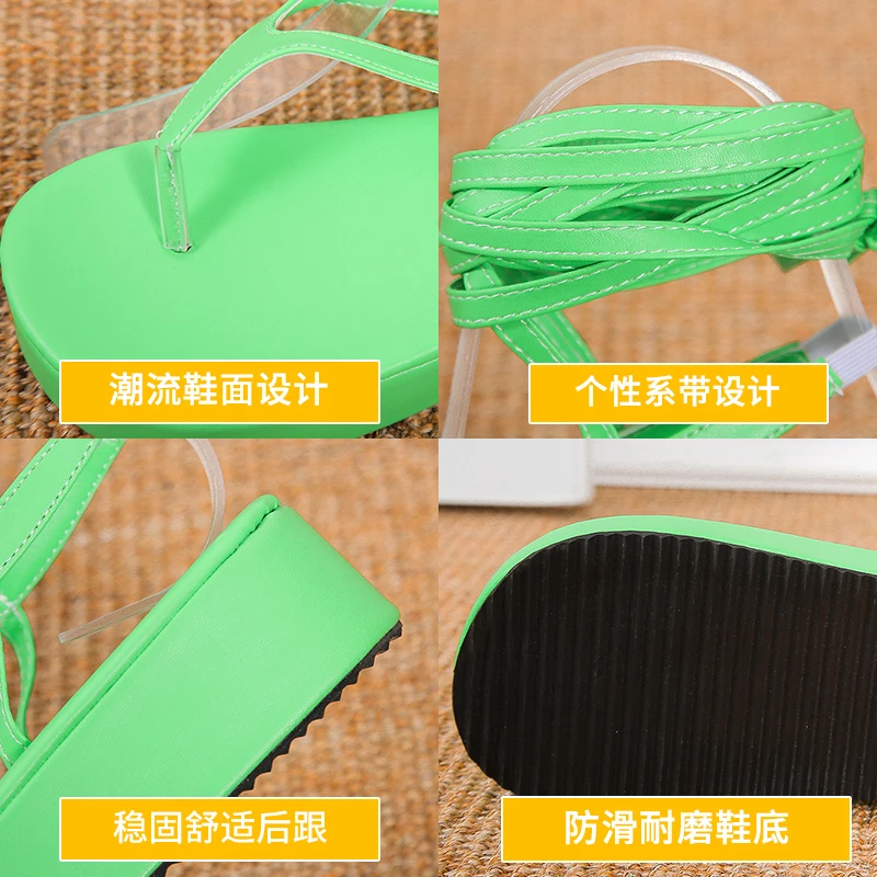 Women Bandage Flats Fashion Clip Toe Flip Flops Shoes for Ladies Wedge Sandals Outdoor Sandals Sexy Lace Up Platform Sandals