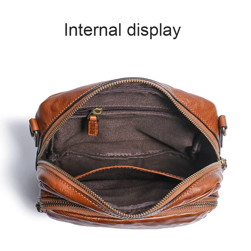 Vintage Men's Pleated leather shoulder bag Crossbody  bag Belt Leather Waist bag  30117