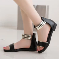 fashion summer casual sandals open toe flats women shoes narrow band solid zip ladies beach sandalias choussure femme