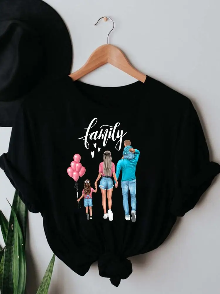 

Футболка женская с коротким рукавом, милая семейная одежда с принтом, модный топ черного цвета с графическим рисунком, на лето
