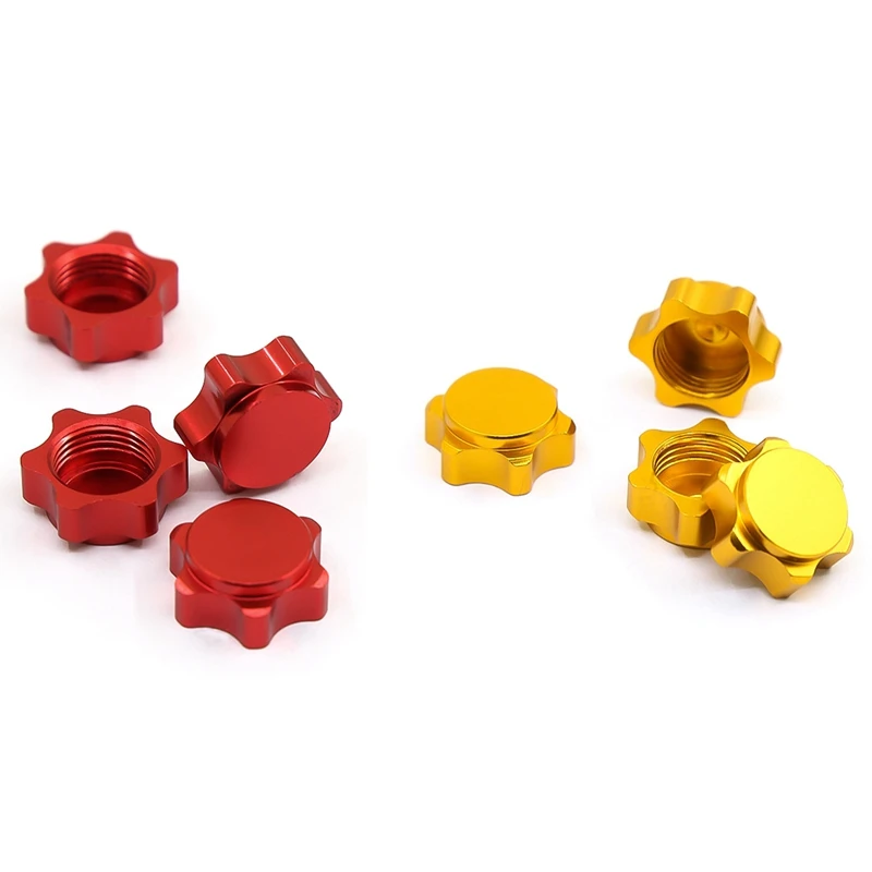 

8Pcs Aluminum Wheel Hub Cover Anti-Dust Cover 17Mm Hex Nut For 1/8 RC Car, Red & Gold