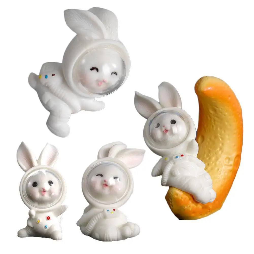 

Cartoon Space Rabbit Micro Landscape Resin Ornaments Astronauts Bunny Miniature Rabbit Figurines Home DIY Craft Desk Decoration