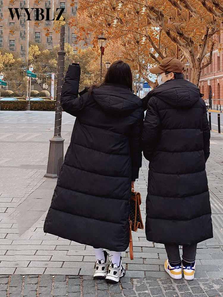 WYBLZ Winter Long Jackets Coats Men Women Parkas Fashion Hooded Cotton Padded Coat Thicken Warm Down Jacket Women's Long Parkas