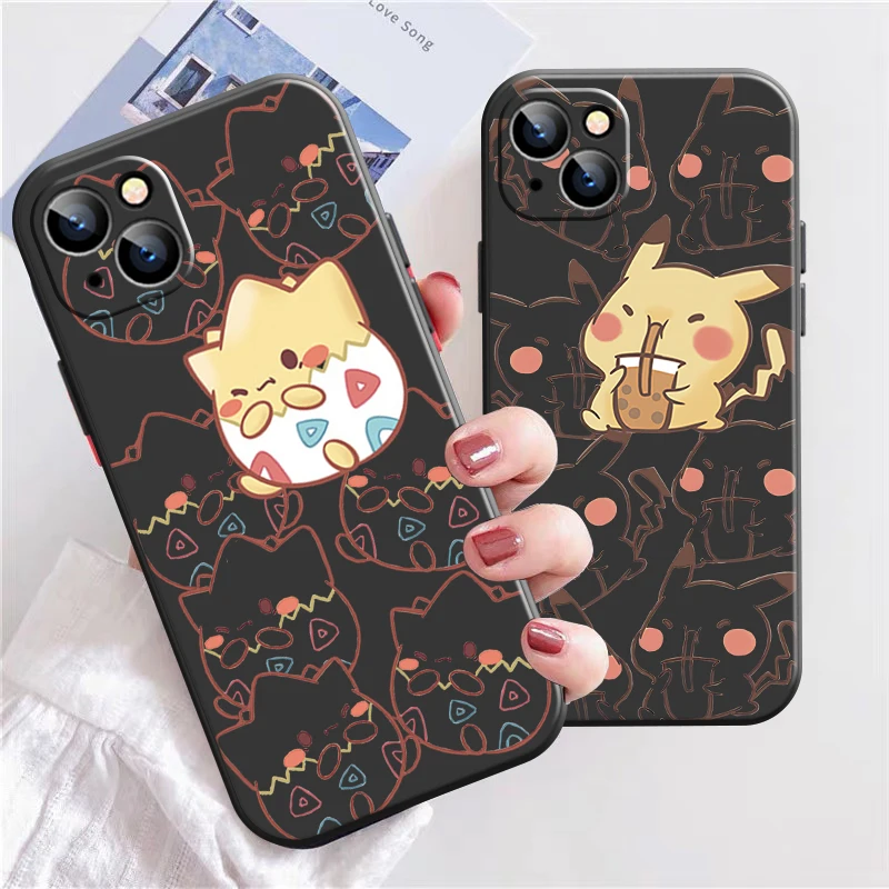 

Japan Pokemon Pikachu Phone Case For Apple iPhone 13 12 11 Pro 12 13 Mini X XR XS Max SE 6 6s 7 8 Plus Coque Carcasa Black