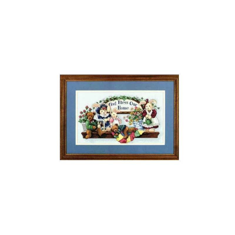 

MM cross stitch kits Beautiful Counted Cross Stitch Kit God Bless Our Home Teddy Bear Bears Family Club dim 03888 3888