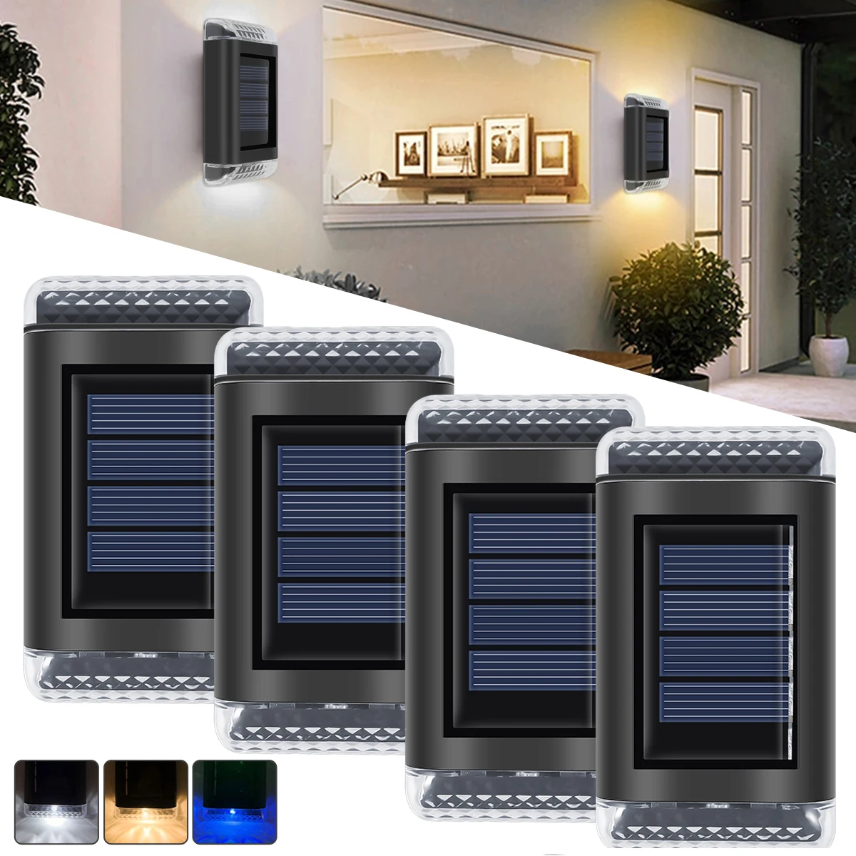 

Светодиодный настенный уличный светильник на солнечной батарее, освещение для забора, сада, дорожек, двора, патио, лампа для ступенек, ночсв...