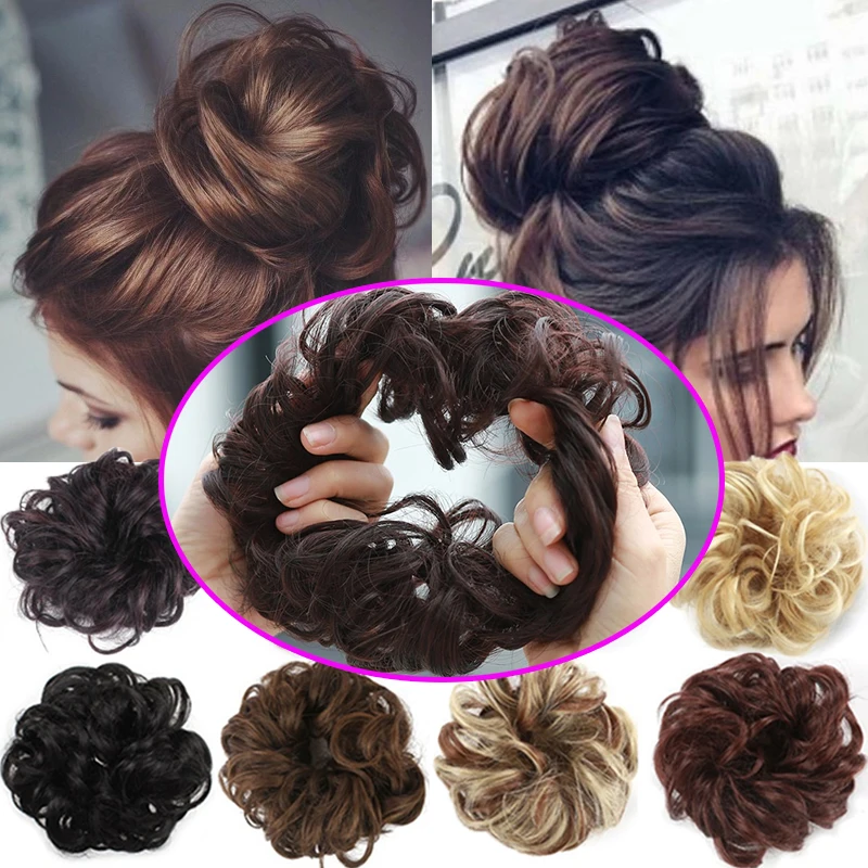 

Women Synthetic Hair Bun Extensions Messy Curly Elastic Hair Scrunchies Hairpieces Synthetic Chignon Donut Updo Hair Pieces