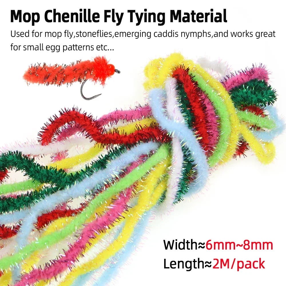 Wifreo 2 упаковки швабры для завязывания мух из синели с перламутровым майларовым