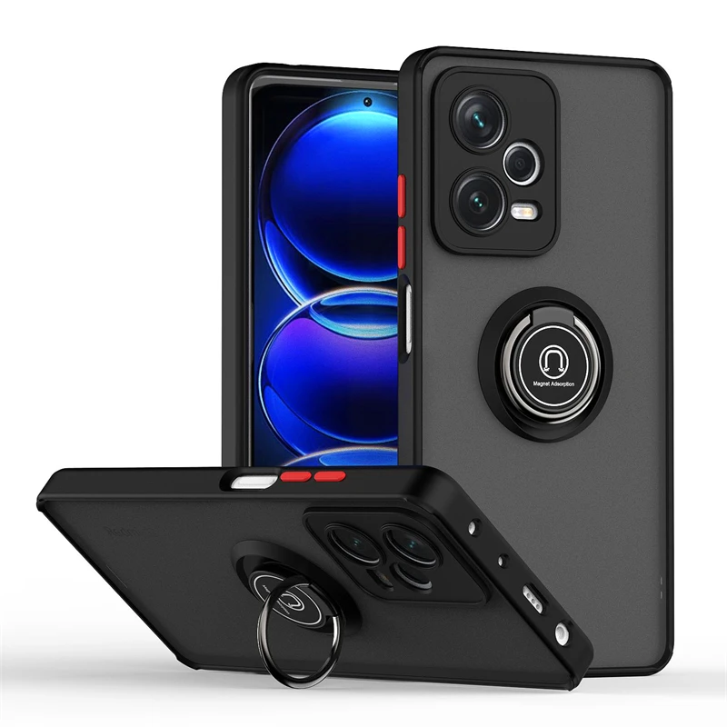 

For Xiaomi Redmi Note 12 Pro 5G Case Metal Ring Magnetic Holder Armor Phoen Case For Redmi Note 12 Pro + Plus Stand Back Cover