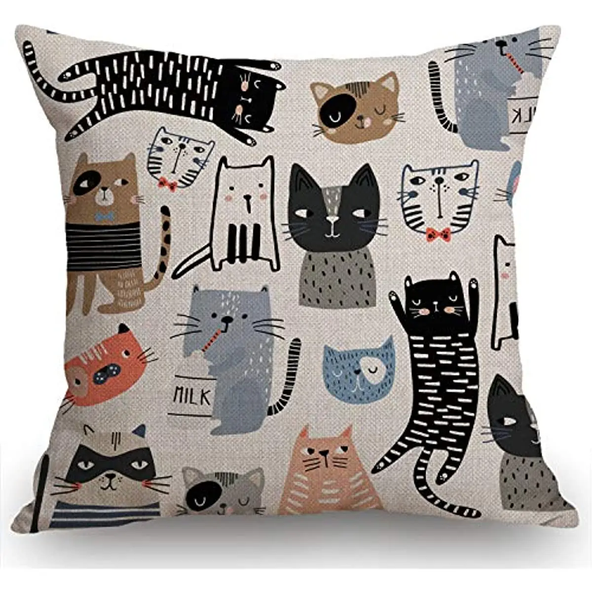 

Throw Pillow Cover Funny Cats and Milk Bottle Decorative Pillow Cases Home Decor Squar Pillowcases