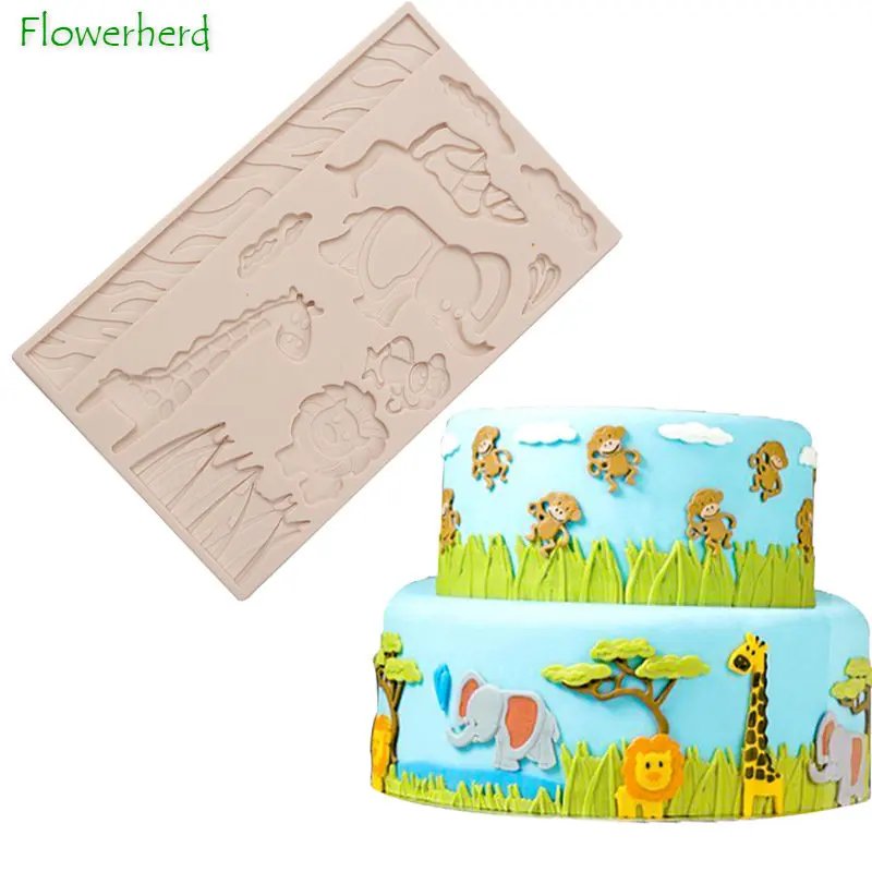 

Baking Accessories Forest Fondant Silicone Mold DIY Elephant Giraffe Cake Mold Turtle Back Leaf Monkey Chocolate Decoration Mold
