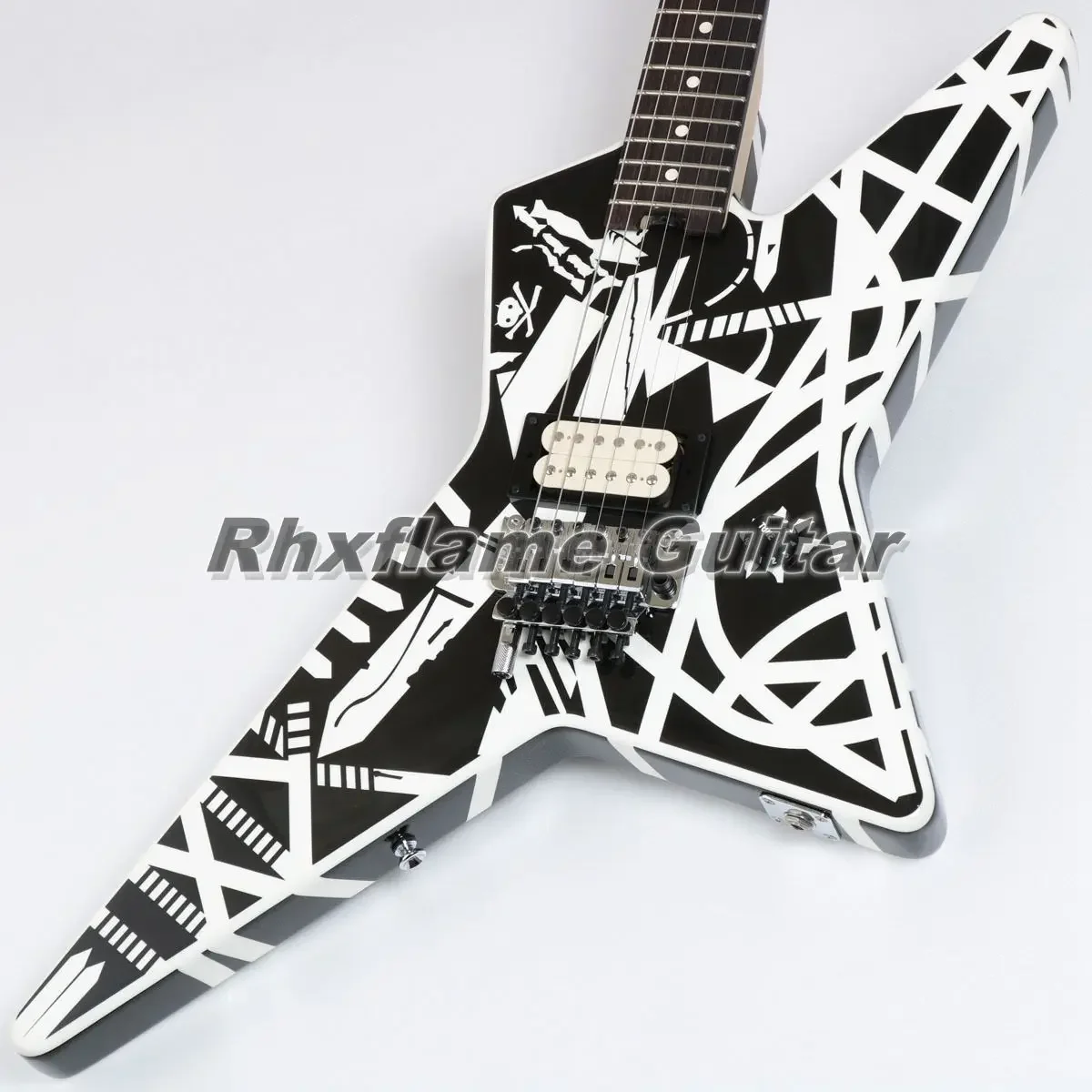 

Rhxflame Edward Van Halen White Black EVH Stripes Series Star Electric Guitar China Floyd Rose Tremolo Whammy Bar Locking Nut