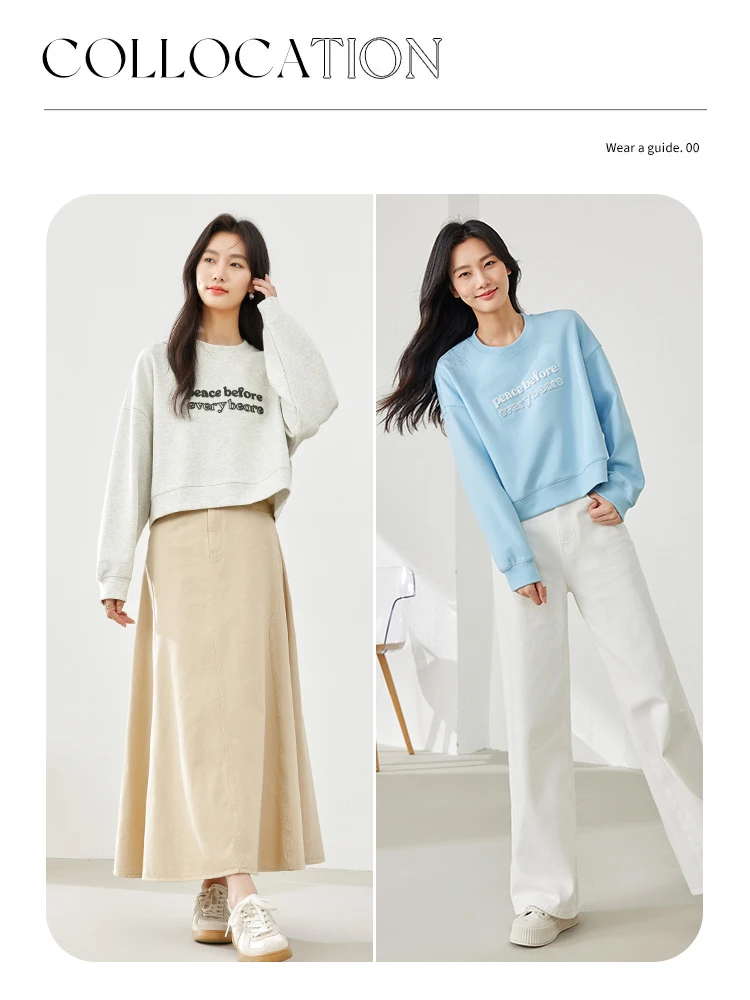 Свитшот женский хлопковый с круглым вырезом и вышивкой