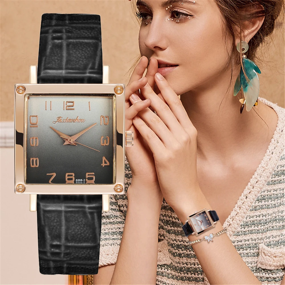 

Women's Gradient Colours Square Watches Minimalist Luxury Ladies Leather Wristwatches Casual Female Quartz Watch for Women reloj