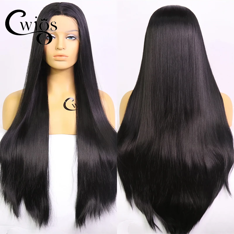

Парик Cwigs из мягкого синтетического кружева с фронтальной линией, длинный прямой ежедневный парик из термостойкого волокна с предварительно выщипанной естественной линией волос