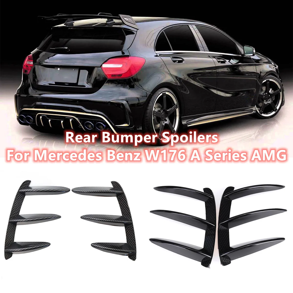 1Pair Rear Bumper Splitter Spoilers Canard Exterior Parts Car Carbon Black Abs For Mercedes Benz W176 A200 A250 A260 A45 for AMG