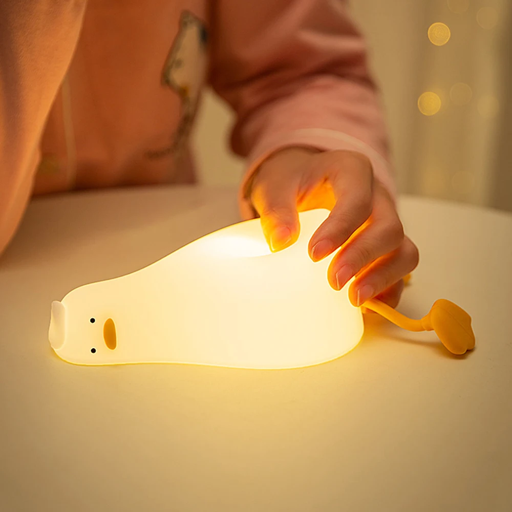 Creative Led Children Night Light Rechargeable Silicone Squishy Duck Lamp Child Sleeping Bedroom Desktop Decor Lamp Holiday Gift