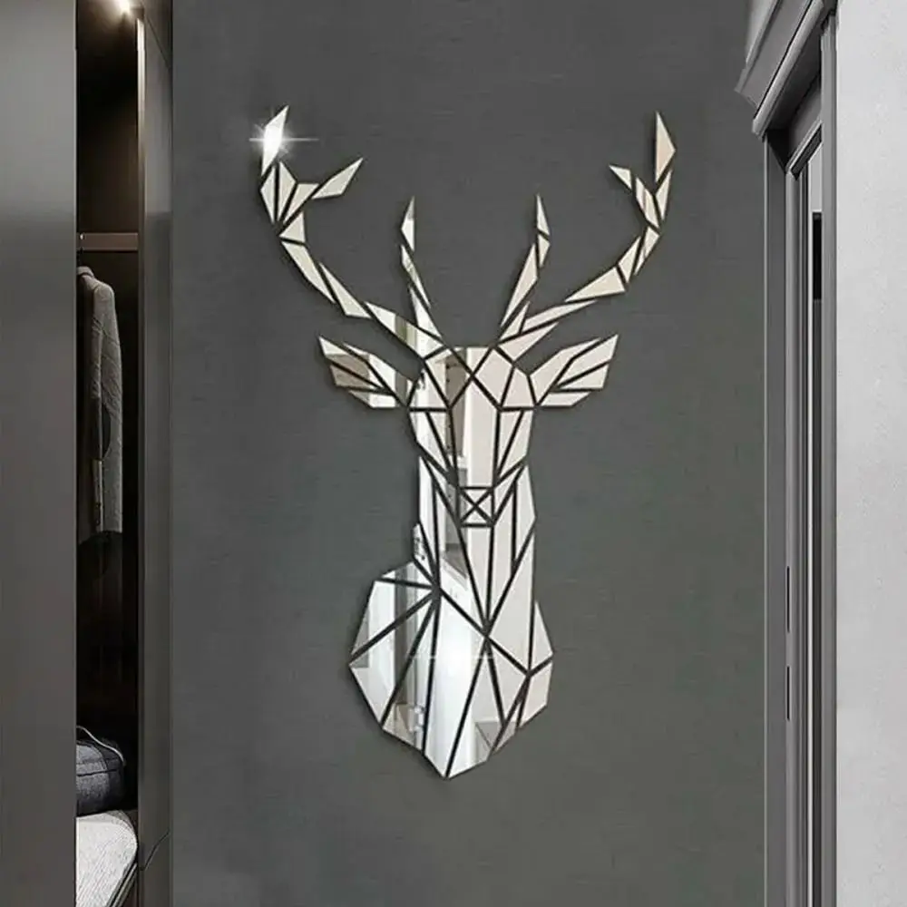 

3D зеркальная акриловая Настенная Наклейка с головой оленя в современном скандинавском стиле съемная для самостоятельного домашнего декора гостиной