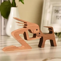 wooden puppy cat wood carving ornaments crafts creative home office decoration wooden dog human statue ornaments