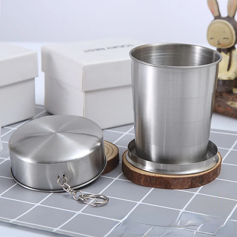 

75ml/150ml/250ml Stainless Steel Folding Cup Portable Outdoor Travel Camping Telescopic Cup with Keychain Water Coffee Handcup