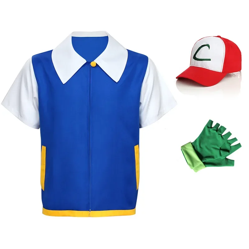 Аниме Эш Кетчум Косплей Костюм Синяя Куртка Дети Взрослые Одежда на Хэллоуин