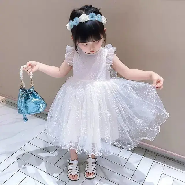 

2022 Fashion Newly Kids Girls Sister Classic White Dot Pattern Shirt Short Sleeve Dresses Princess Dress