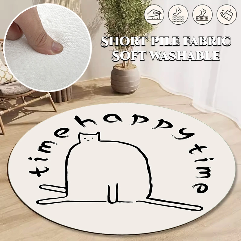 

Children's Cartoon Round Carpets Cute Cat Pattern Game Crawling Large Rugs for Living Room Room Deco Softs Rug Bedside Area Mats