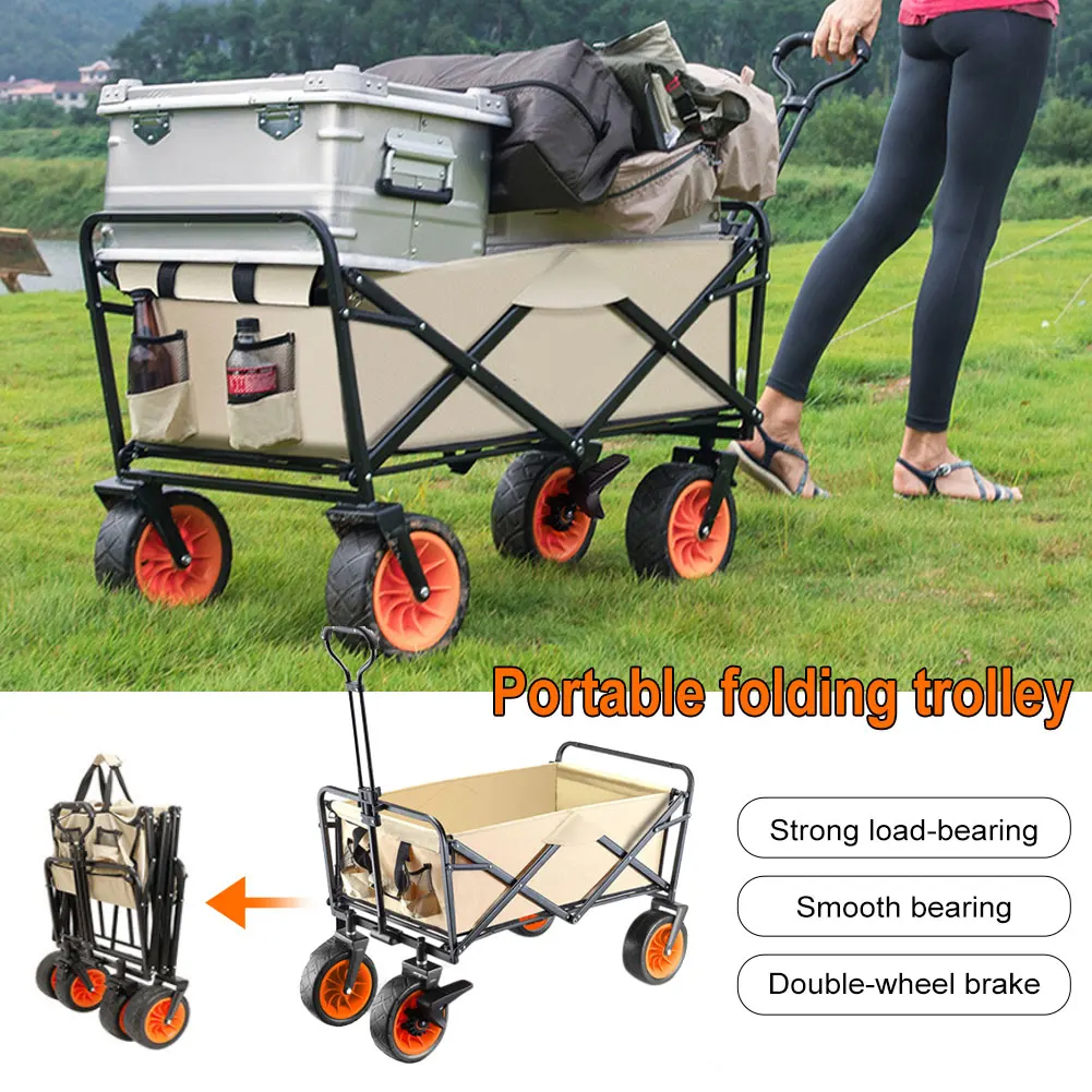 

Outdoor Portable Folding Trolley Collapsible Wagon Utility Adjustable Handle Universal Wheel Camping Picnic Beach Storage Cart