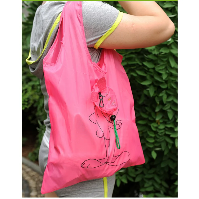 

Reusable Canvas Shopping Bag Cartoon Animal Pink Rabbit Eco-friendly Shopping Bag Cute Portable Foldable Canvas Bag