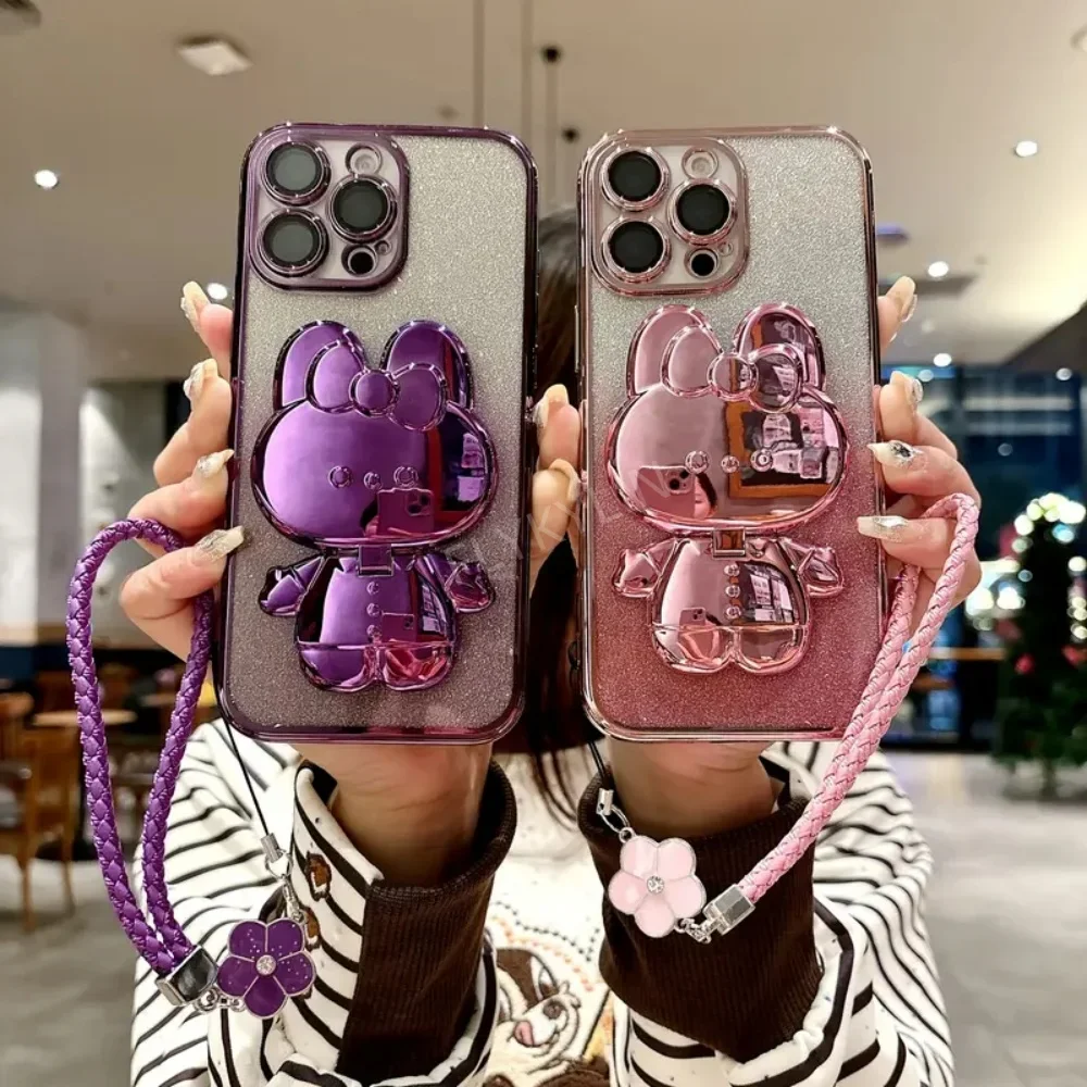 Фото Роскошный чехол для телефона с блестящим кроликом и зеркалом для MOTO G14 G13 G23 G73 G72 G62 G60 G42 G53 G24 G32 G22 G50 Четырехлистный клеверный веревка №5