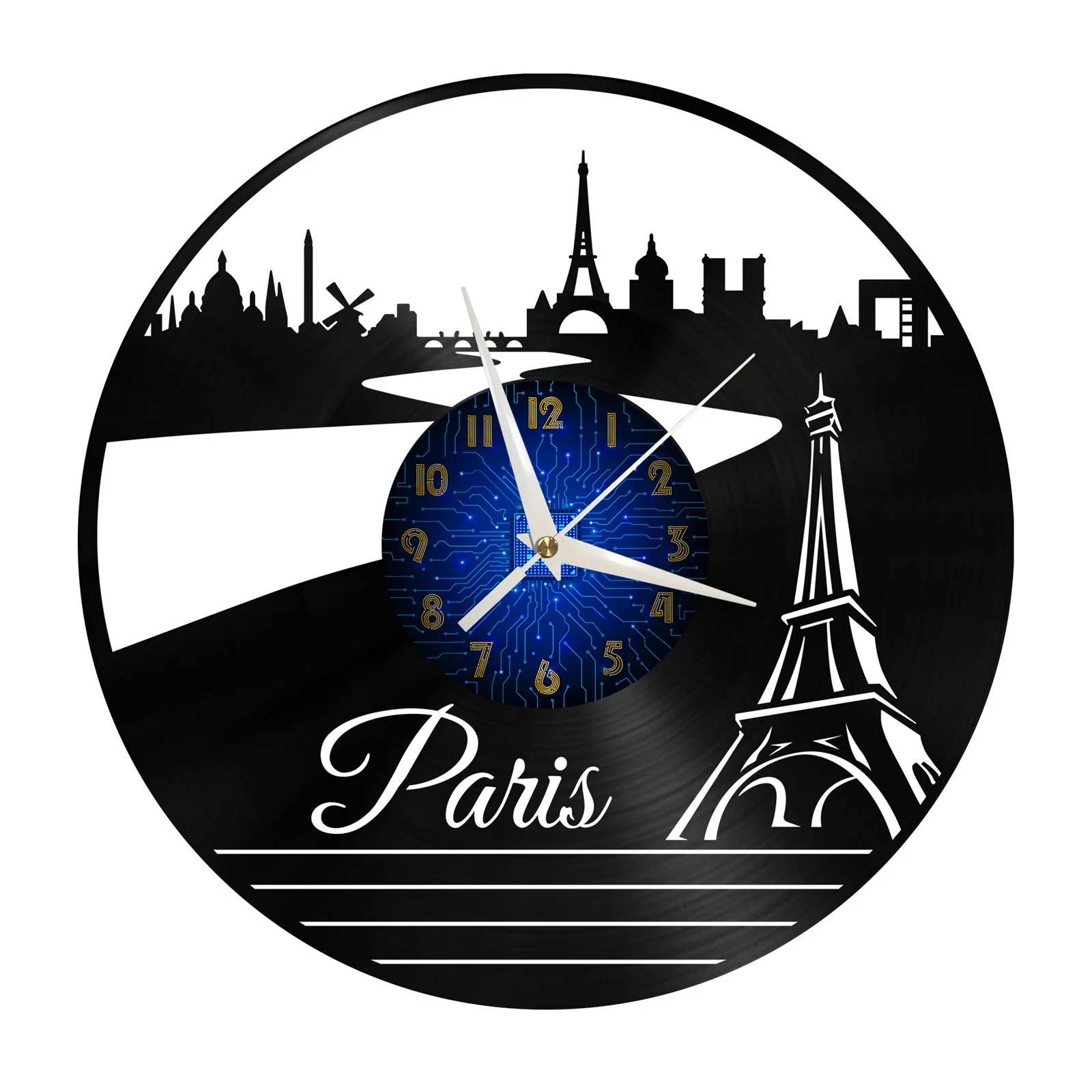 

Paris Eiffel Tower Vinyl Record Wall Clock for Kitchen Wall Decor Wall Art
