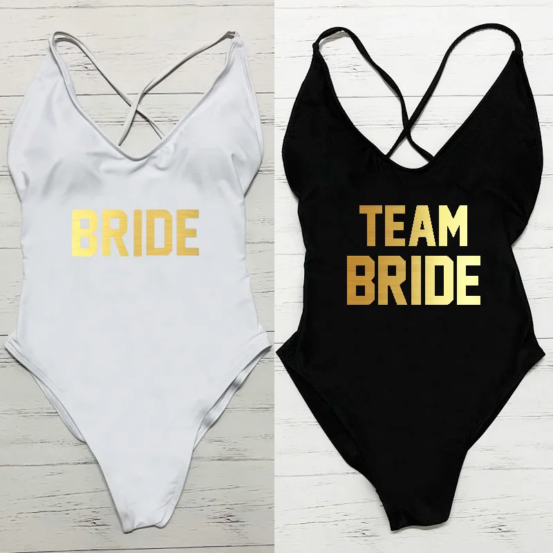 

Sexy Padded TEAM BRIDE One Piece Swimsuit Women Swimwear Summer Bathing Suit Beachwear Bachelor Party Plus Size Swimsuits S-XL