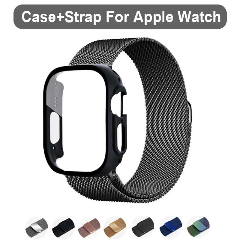 Чехол + ремешок для Apple watch Band Ultra 49 мм, мягкий чехол из поликарбоната + браслет «Миланская петля» для iWatch Series 49 мм, аксессуары